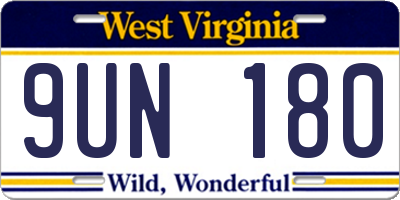 WV license plate 9UN180