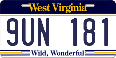 WV license plate 9UN181