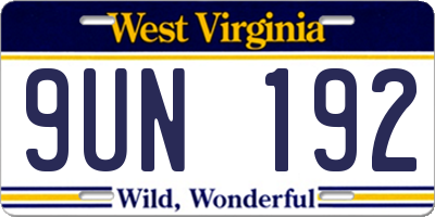WV license plate 9UN192