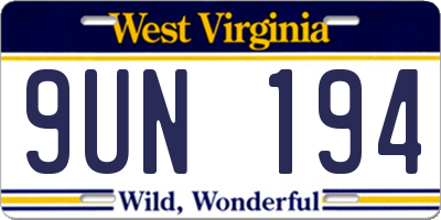 WV license plate 9UN194