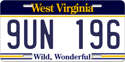 WV license plate 9UN196