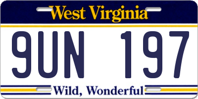 WV license plate 9UN197