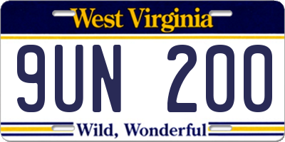 WV license plate 9UN200