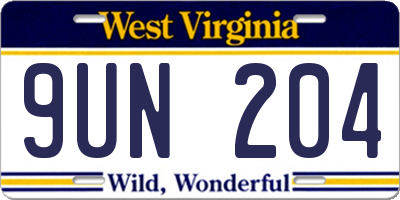 WV license plate 9UN204
