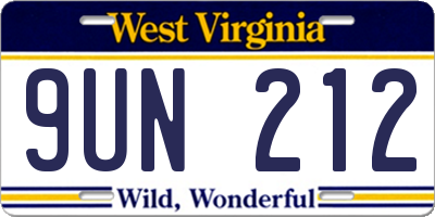WV license plate 9UN212