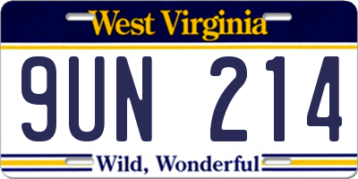 WV license plate 9UN214