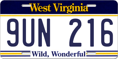 WV license plate 9UN216
