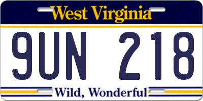 WV license plate 9UN218