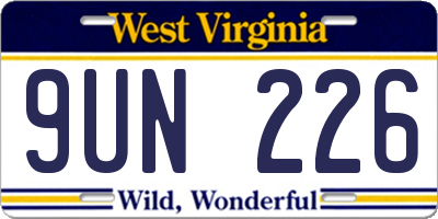 WV license plate 9UN226