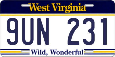 WV license plate 9UN231