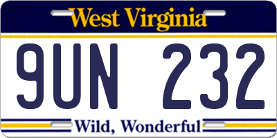 WV license plate 9UN232