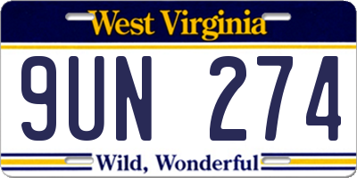 WV license plate 9UN274