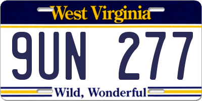 WV license plate 9UN277
