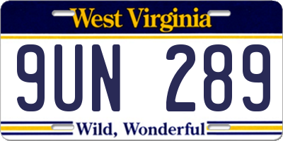 WV license plate 9UN289