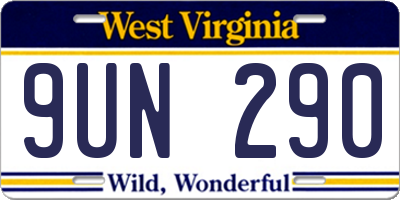 WV license plate 9UN290