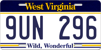 WV license plate 9UN296