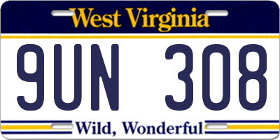 WV license plate 9UN308