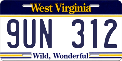 WV license plate 9UN312