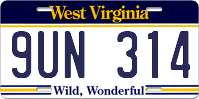 WV license plate 9UN314