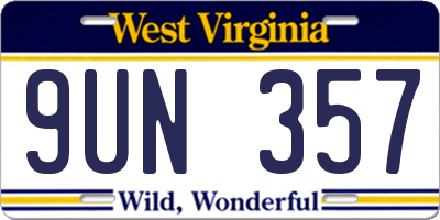 WV license plate 9UN357