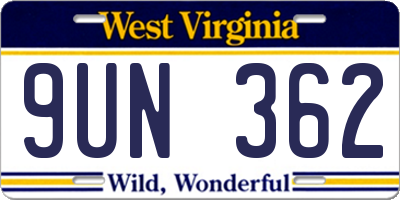 WV license plate 9UN362