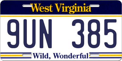 WV license plate 9UN385