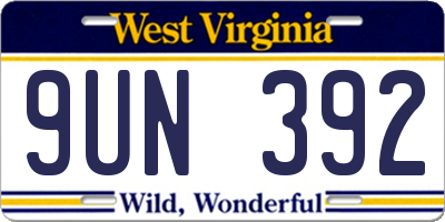 WV license plate 9UN392