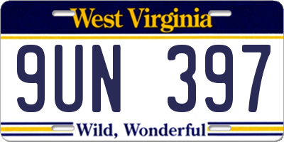 WV license plate 9UN397