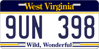 WV license plate 9UN398