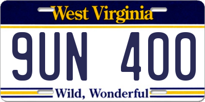 WV license plate 9UN400