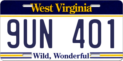 WV license plate 9UN401