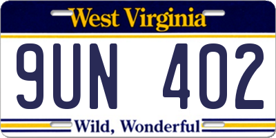 WV license plate 9UN402
