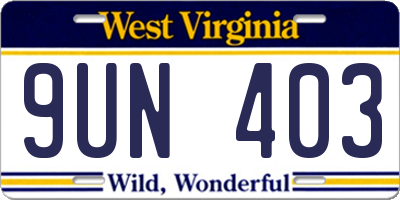WV license plate 9UN403