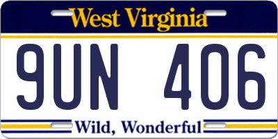 WV license plate 9UN406