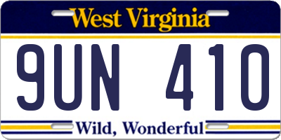 WV license plate 9UN410