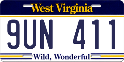 WV license plate 9UN411
