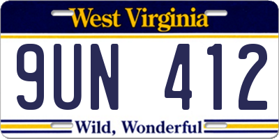 WV license plate 9UN412