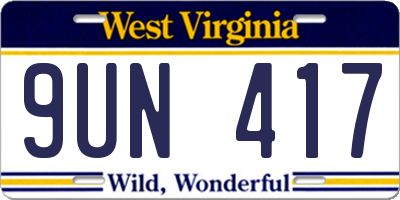 WV license plate 9UN417