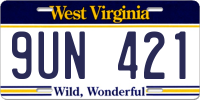 WV license plate 9UN421