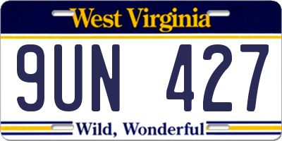 WV license plate 9UN427