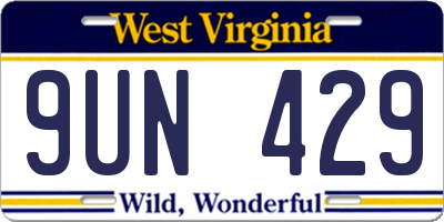 WV license plate 9UN429