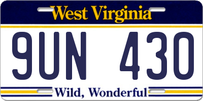 WV license plate 9UN430