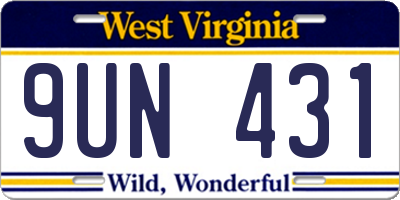 WV license plate 9UN431