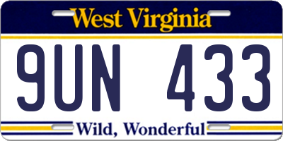 WV license plate 9UN433