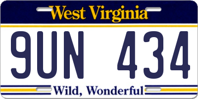 WV license plate 9UN434