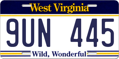 WV license plate 9UN445