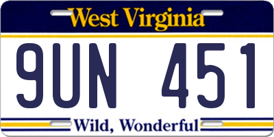 WV license plate 9UN451