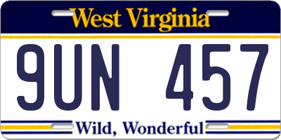 WV license plate 9UN457