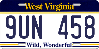 WV license plate 9UN458