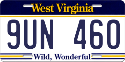WV license plate 9UN460